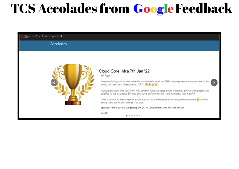 TCS accolades from Google client, January 2022